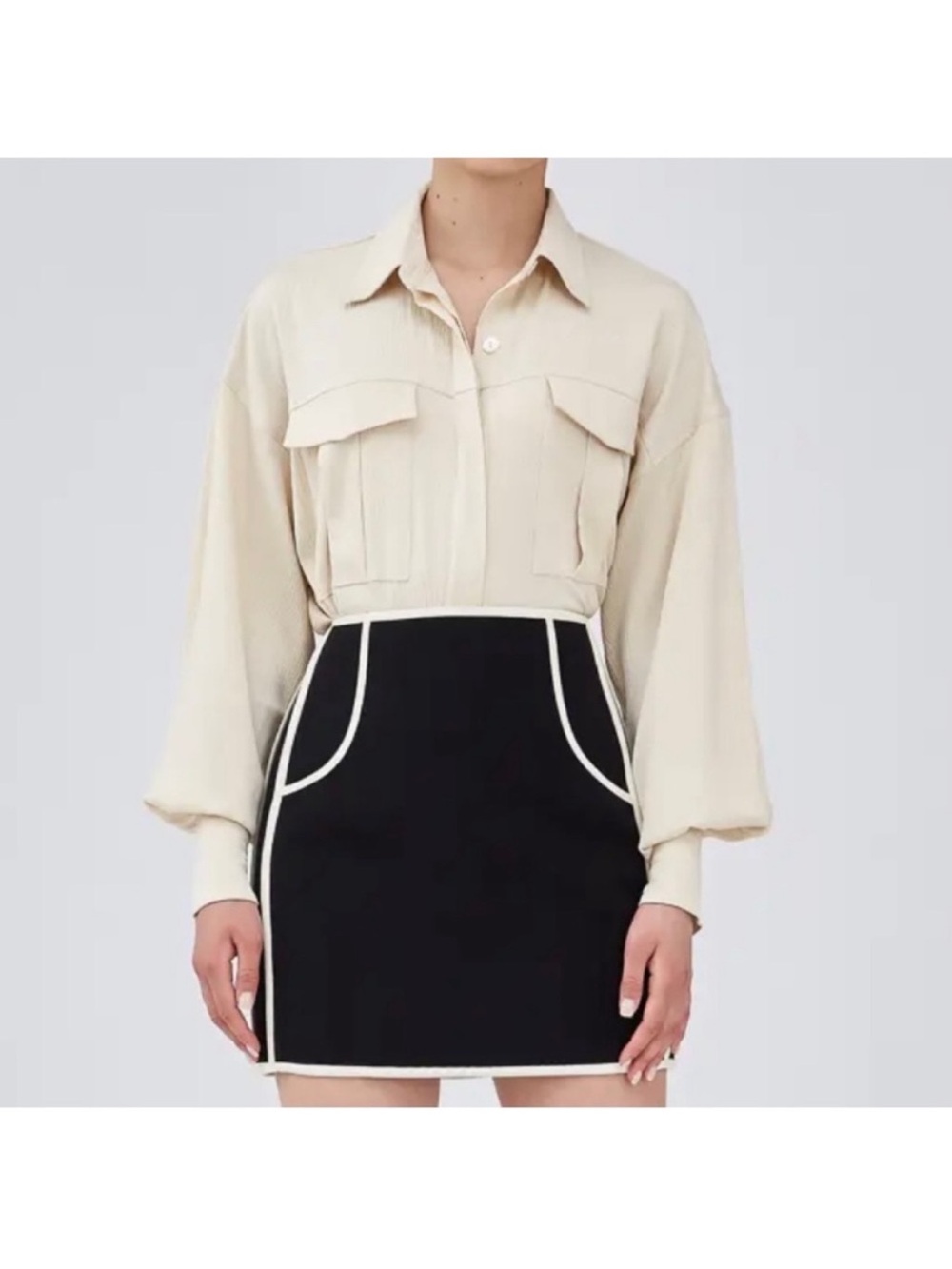 (NWT) C/MEO Collective Cream Button Down With Decorative Sleeves